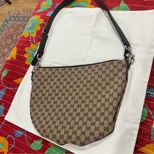 Gucci Beige Brown GG Canvas Shoulder Bag with Dark Brown Strap